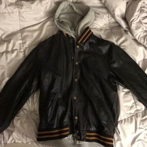 Leather Obey Jacket w inside hood size L slim fit